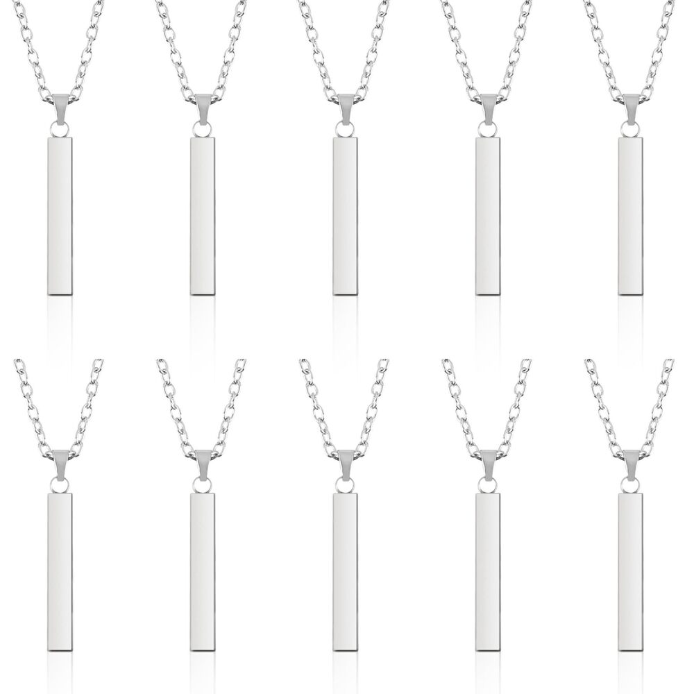 5716 10 Pack Engravable Metal Pendant Chrams Blank with Necklace Rectangle